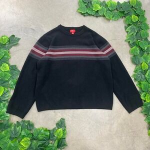 Mossimo Black Striped Cotton Knit Crewneck Sweater